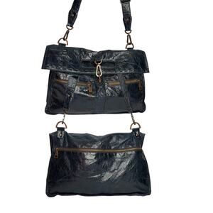 MATT & NAT Navy Blue Crinkled, Top Handle or Fold Over shoulder Purse Bag.